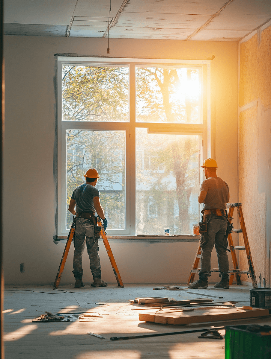 Emmanuel Construction crew painting and prepping an interior room during a remodel